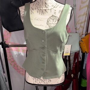 A New Day Olive Button-Front Tank Top